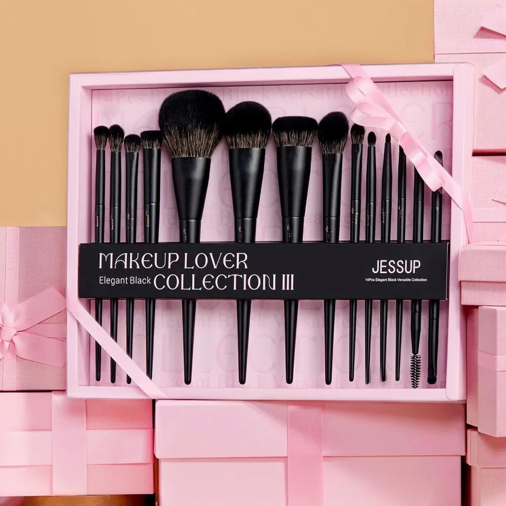 Jessup 14Pcs T336-G Black Kabuki Makeup Brushes Set With Gift Box